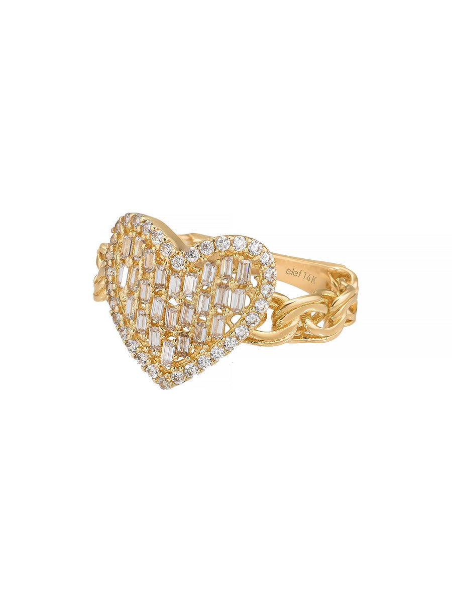 Baguette Stone Heart-Shaped Ring in 14K Gold
