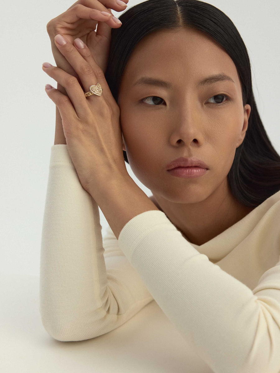 Baguette Stone Heart-Shaped Ring in 14K Gold