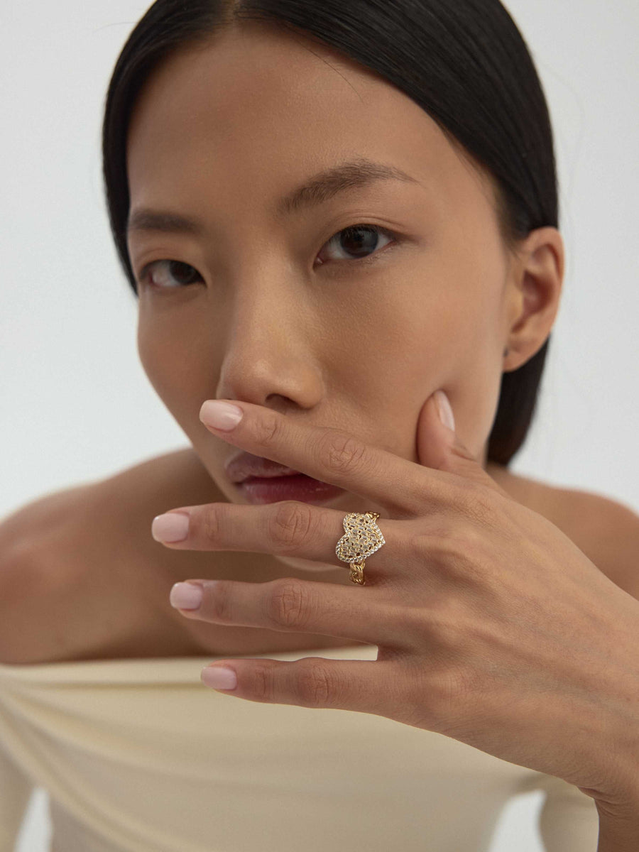 Baguette Stone Heart-Shaped Ring in 14K Gold
