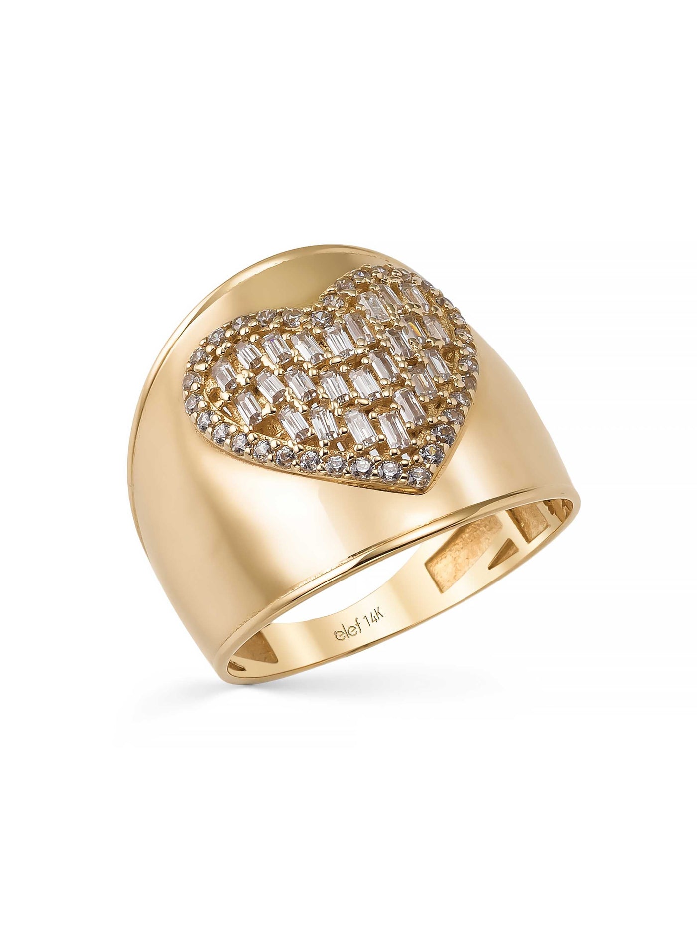 Baguette Stone Heart Motif Ring in 14K Gold by Elef Jewelry