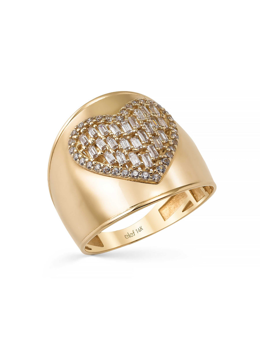 Baguette Stone Heart Motif Ring in 14K Gold
