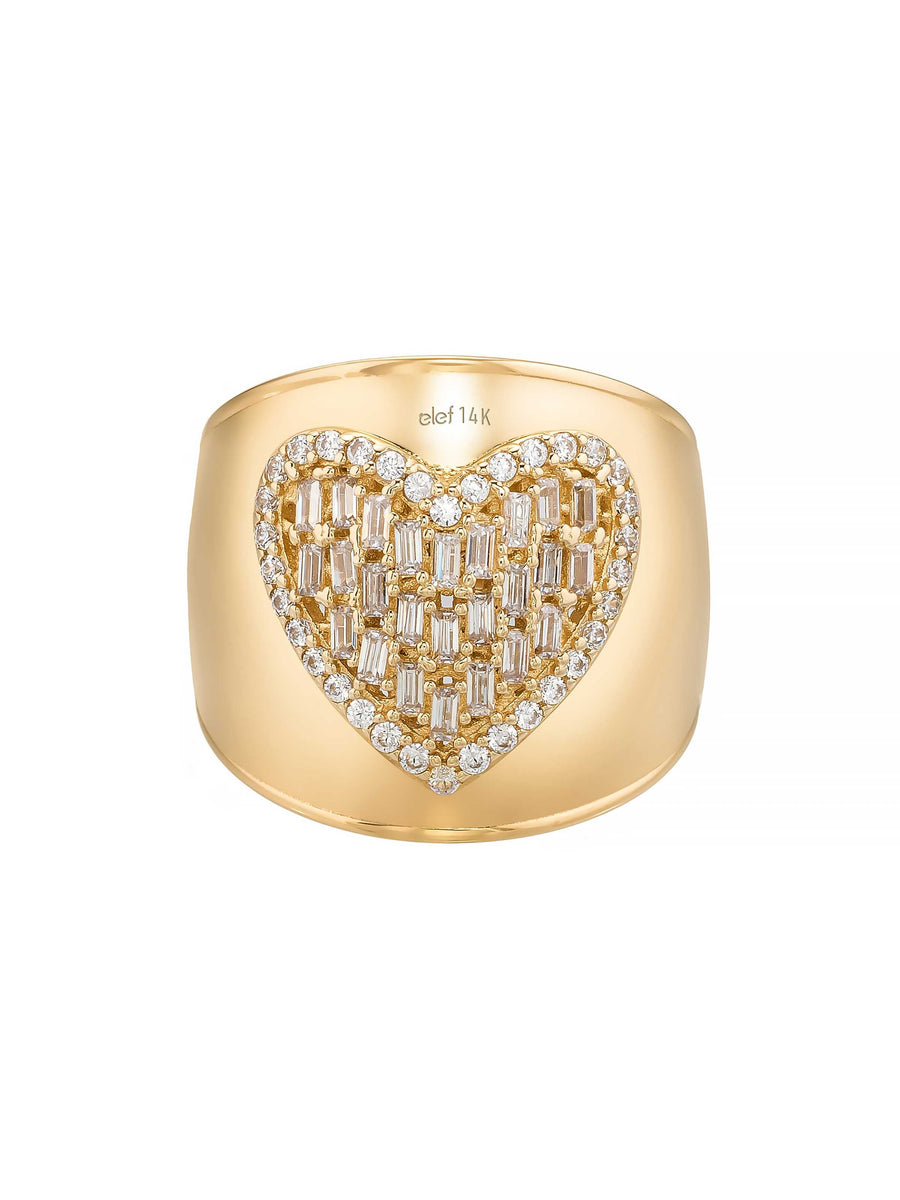 Baguette Stone Heart Motif Ring in 14K Gold
