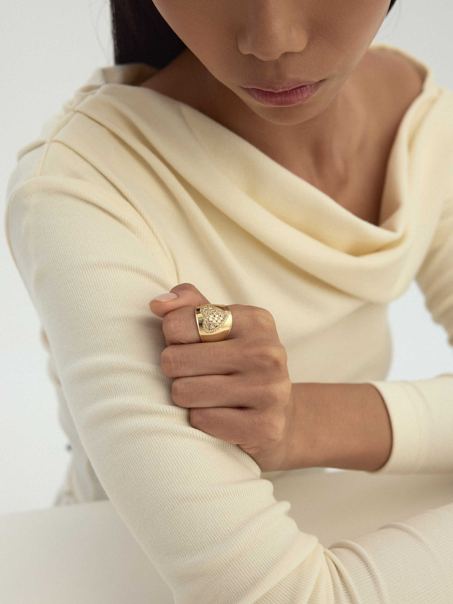 Baguette Stone Heart Motif Ring in 14K Gold