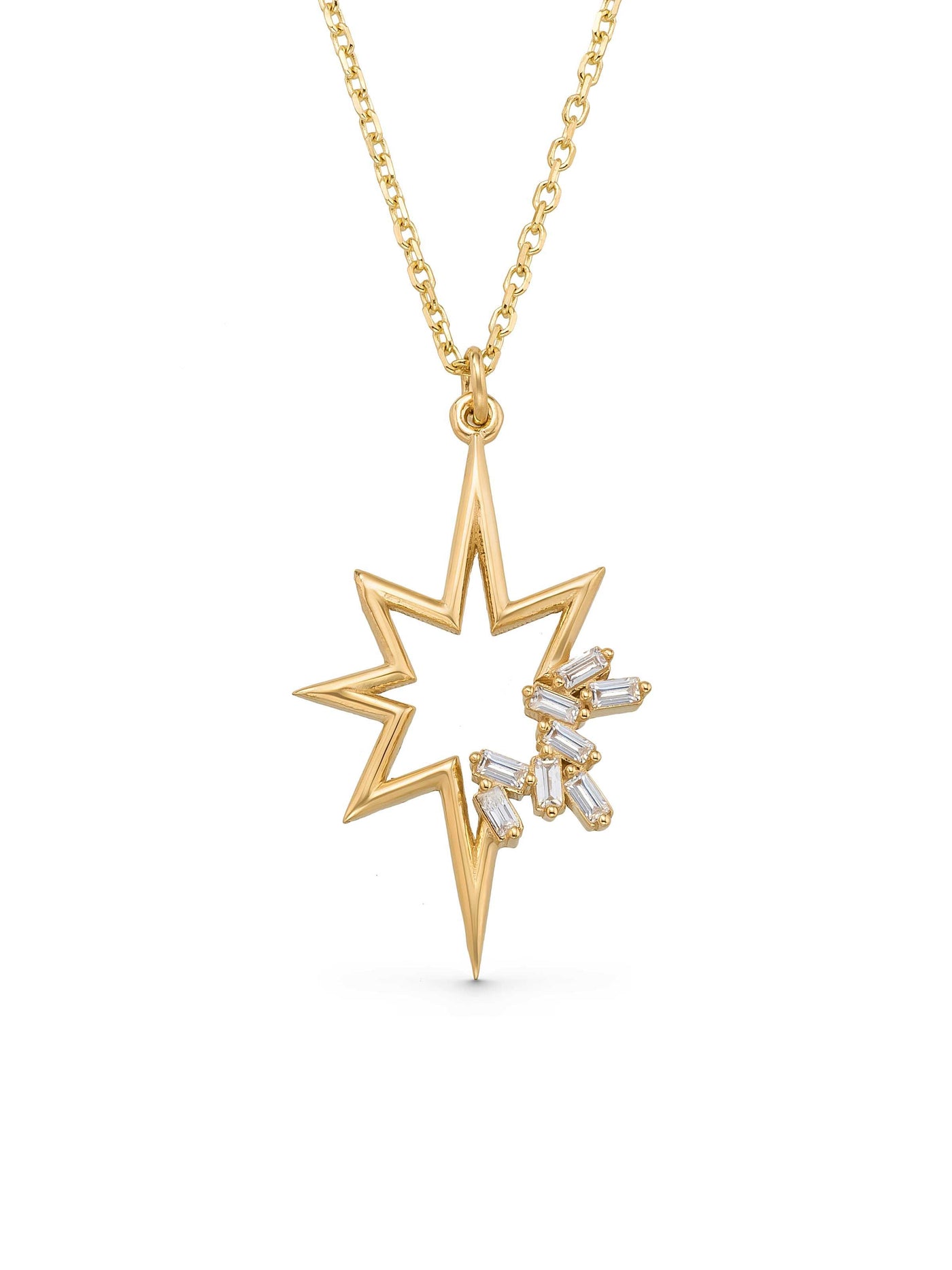 Baguette Stone Kutup Star Necklace in 14K Gold by Elef Jewelry