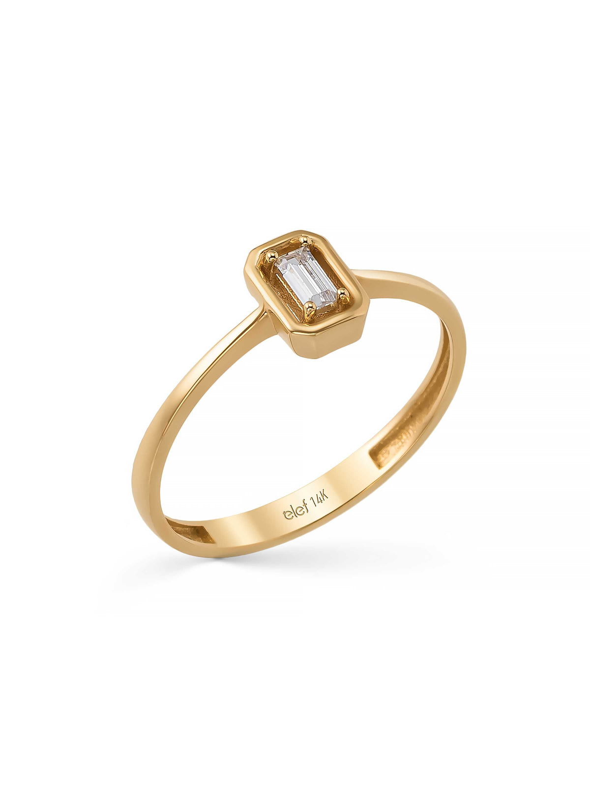 Baguette Stone Modern Minimal Ring in 14K Gold by Elef Jewelry