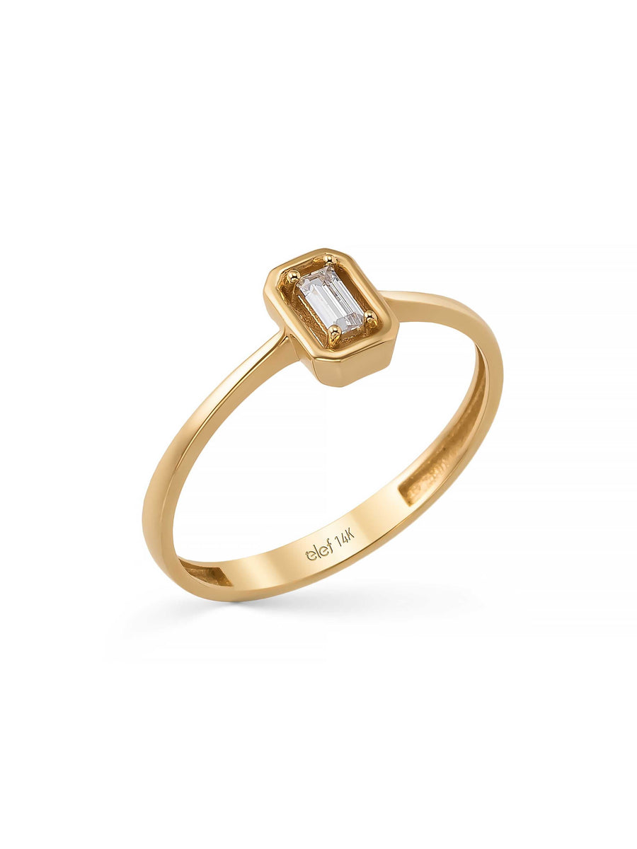 Baguette Stone Modern Minimal Ring in 14K Gold