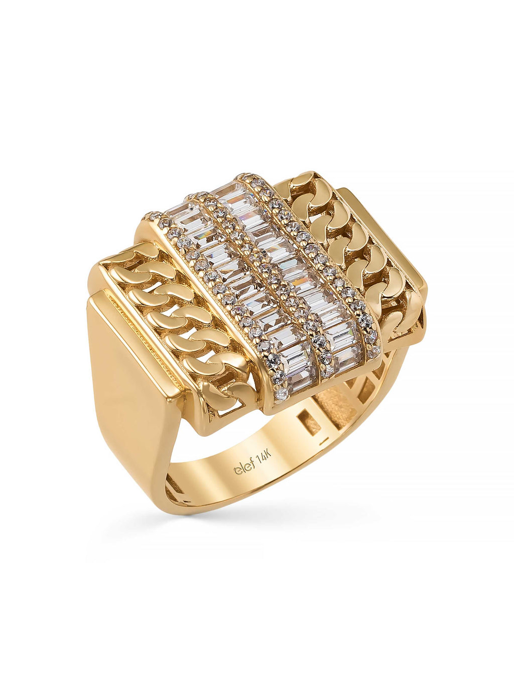 Baguette Stone Chain Form Ring in 14K Gold by Elef Jewelry