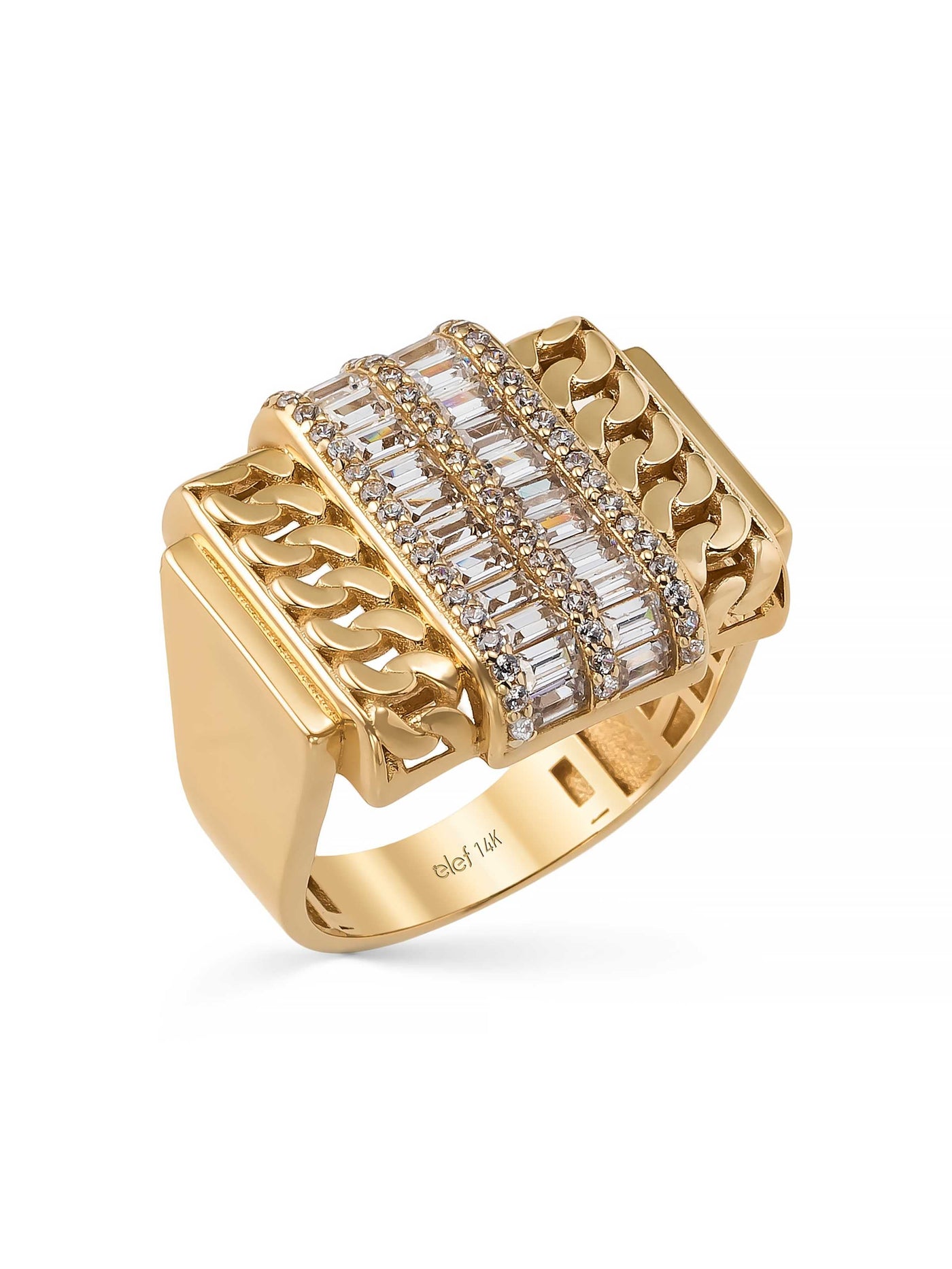 Baguette Stone Chain Form Ring in 14K Gold by Elef Jewelry