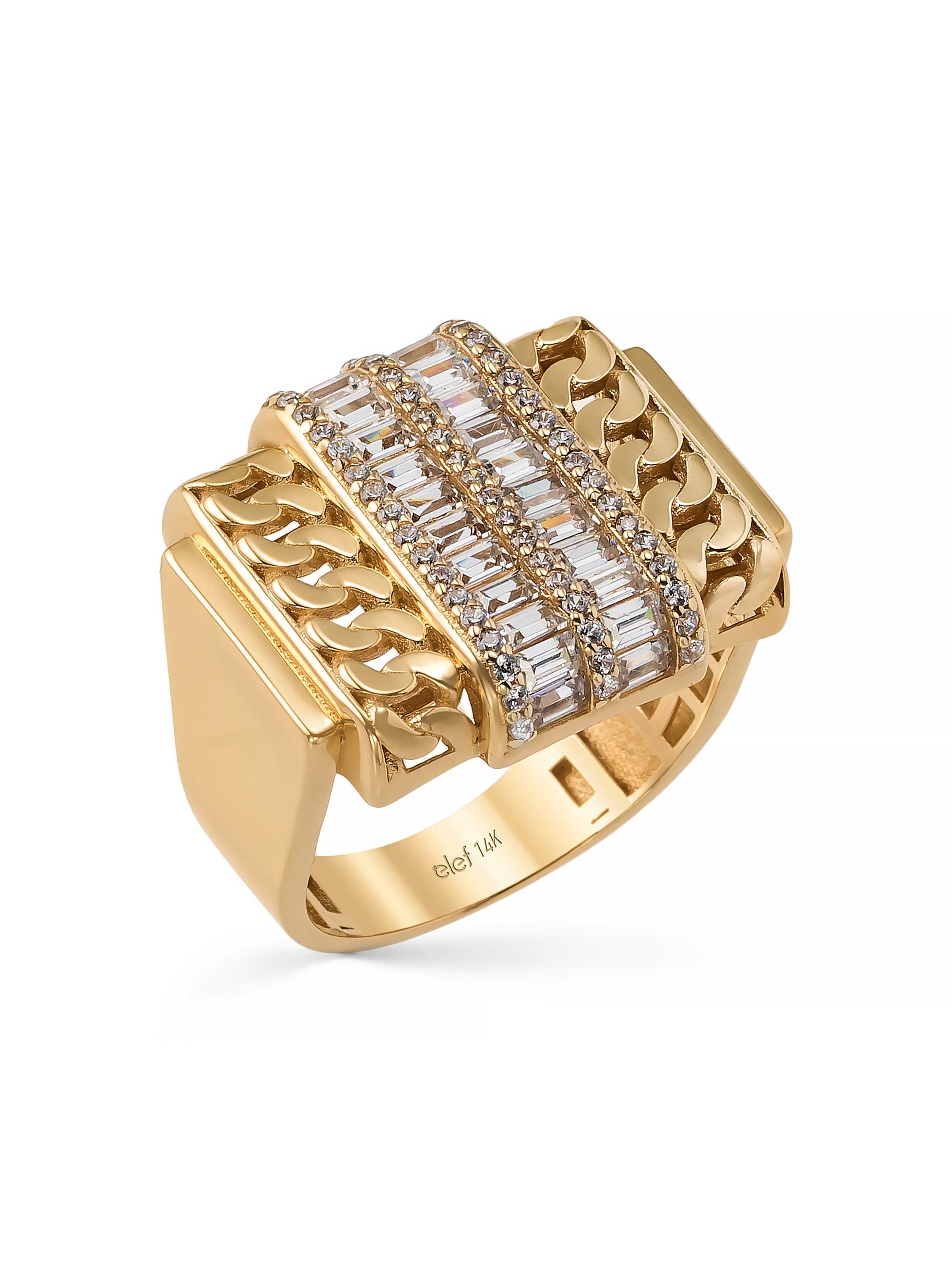 Baguette Stone Chain Form Ring in 14K Gold by Elef Jewelry
