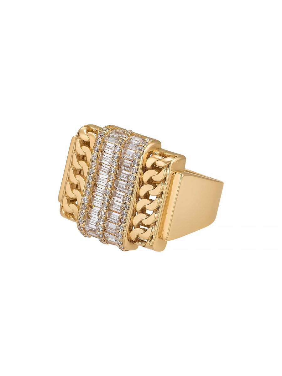 Baguette Stone Chain Form Ring in 14K Gold