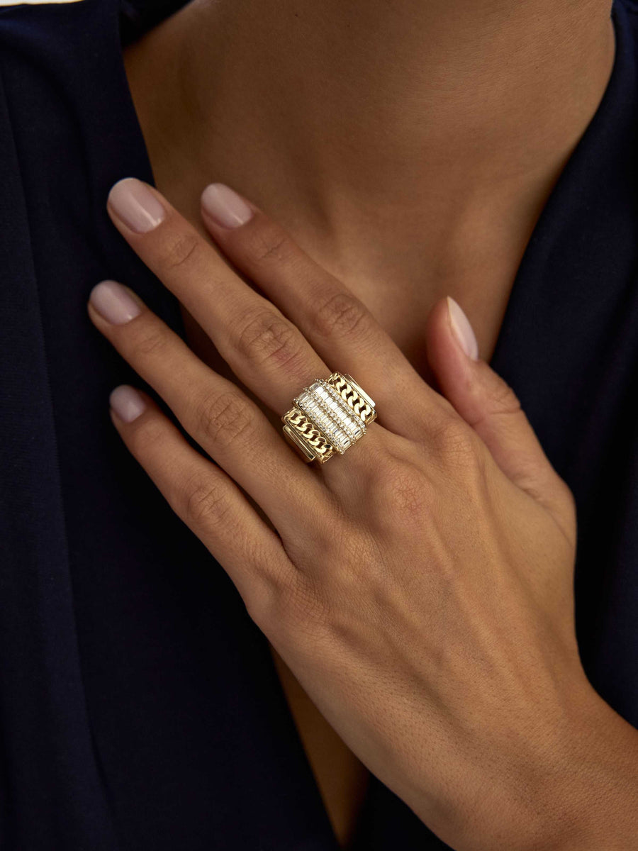 Baguette Stone Chain Form Ring in 14K Gold