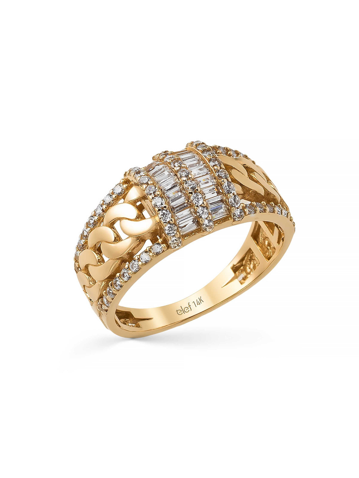 Baguette Stone Chain Form Ring in 14K Gold by Elef Jewelry