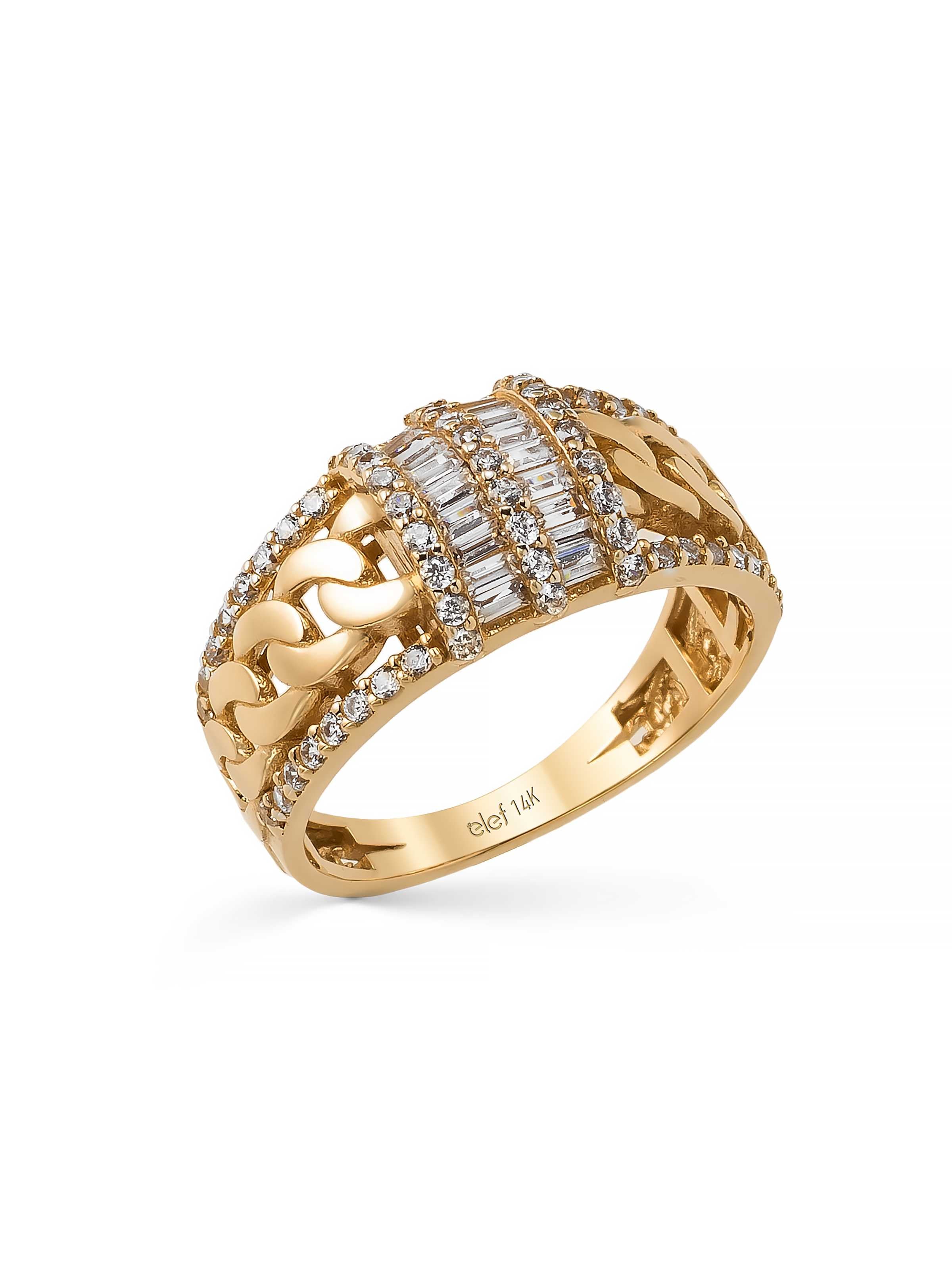 Baguette Stone Chain Form Ring in 14K Gold by Elef Jewelry