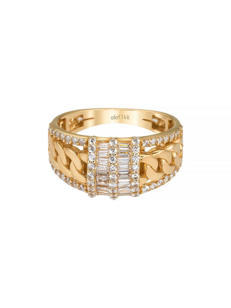 Baguette Stone Chain Form Ring in 14K Gold