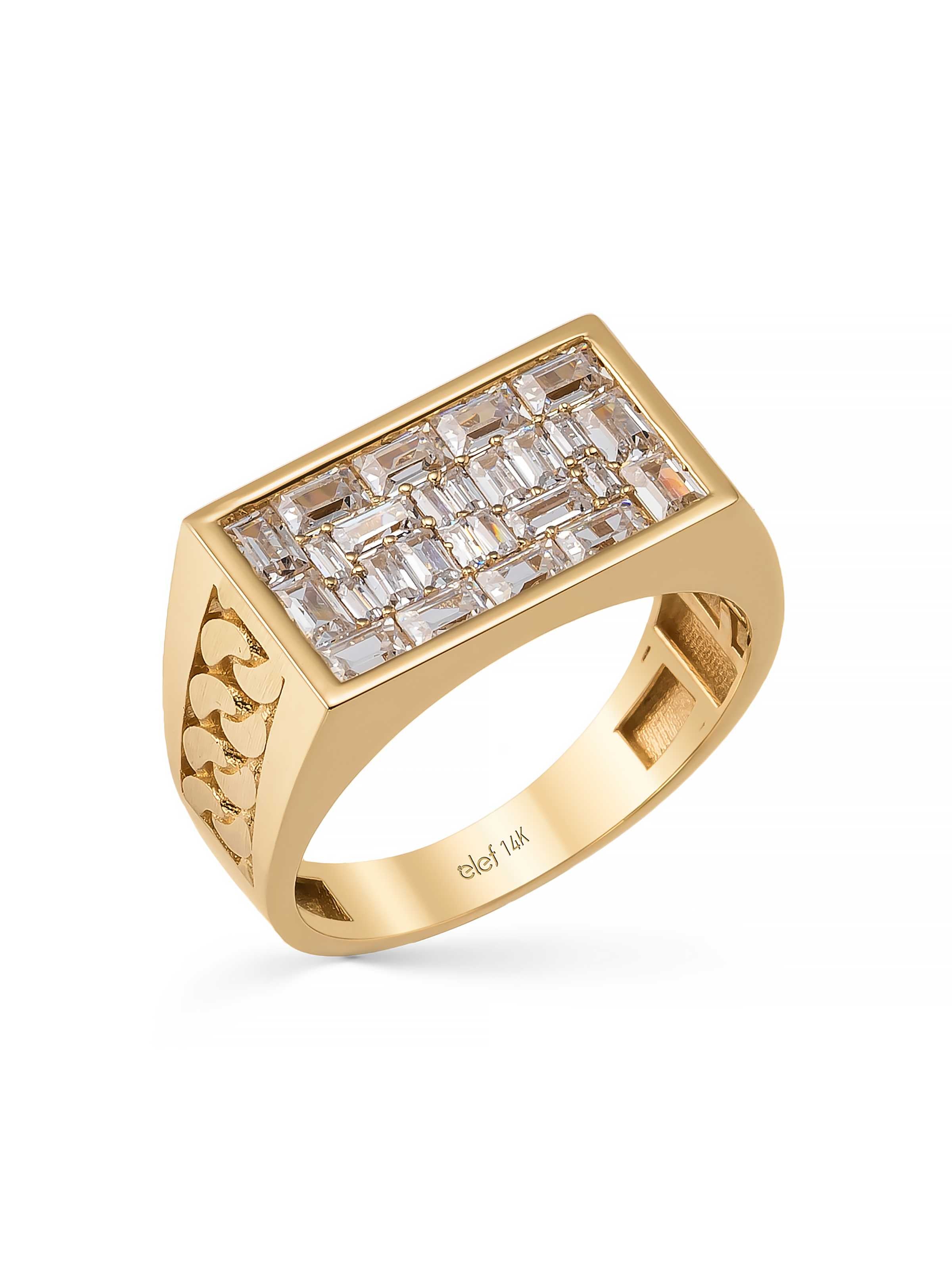 Baguette Stone Chain Motif Ring in 14K Gold by Elef Jewelry