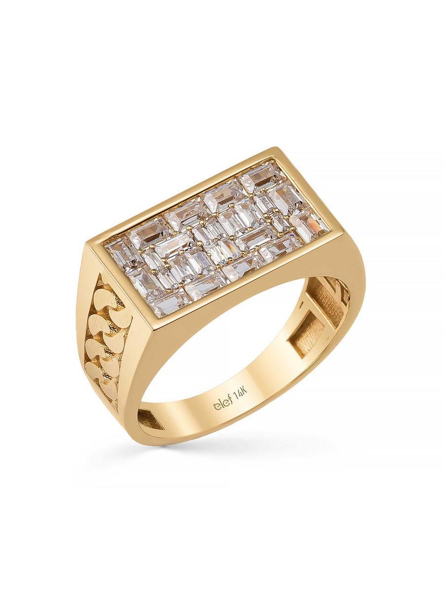 Baguette Stone Chain Motif Ring in 14K Gold