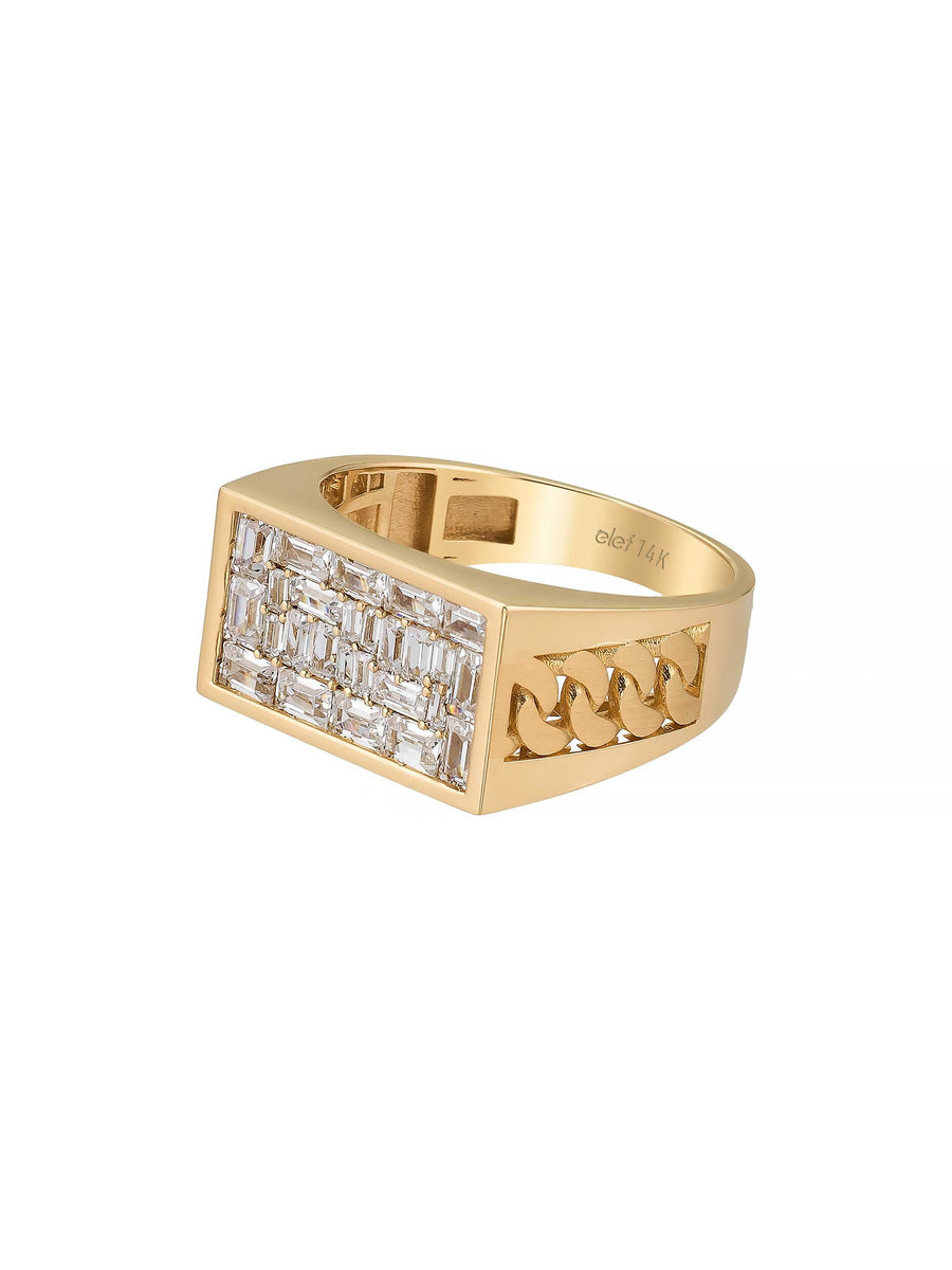 Baguette Stone Chain Motif Ring in 14K Gold