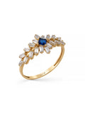 Baguette & Prenses Cut Sapphire-Inspired Stone Art Deco Ring in 14K Gold by Elef Jewelry