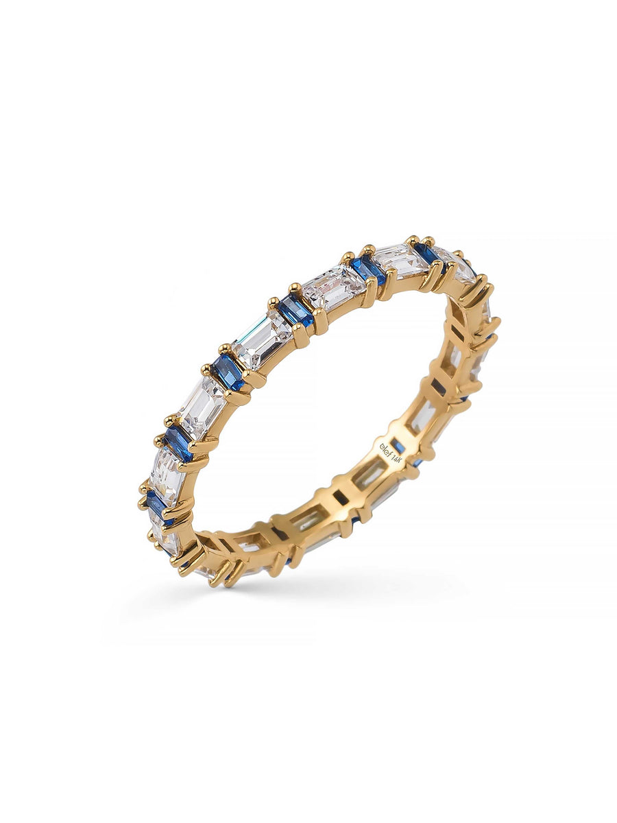 Baguette & Sapphire-Inspired Row Ring in 14K Gold
