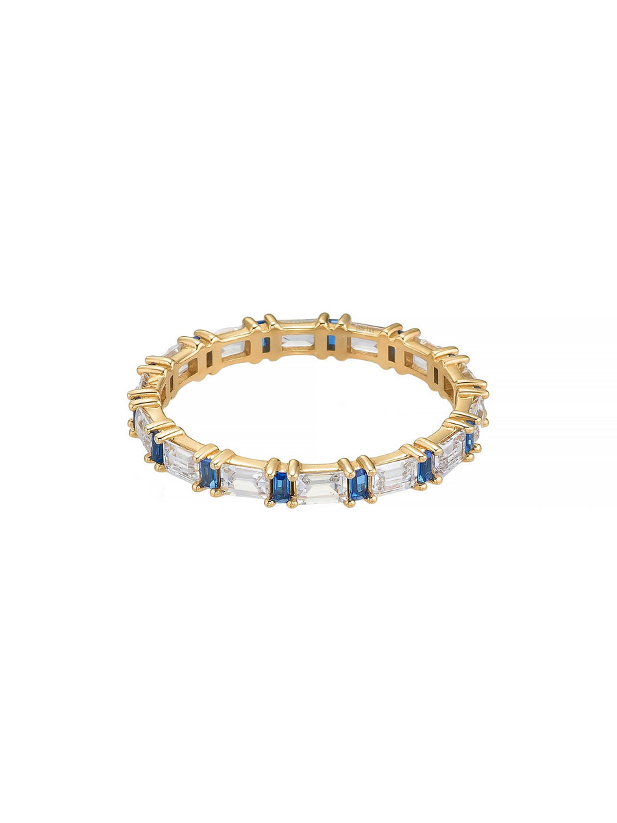 Baguette & Sapphire-Inspired Row Ring in 14K Gold