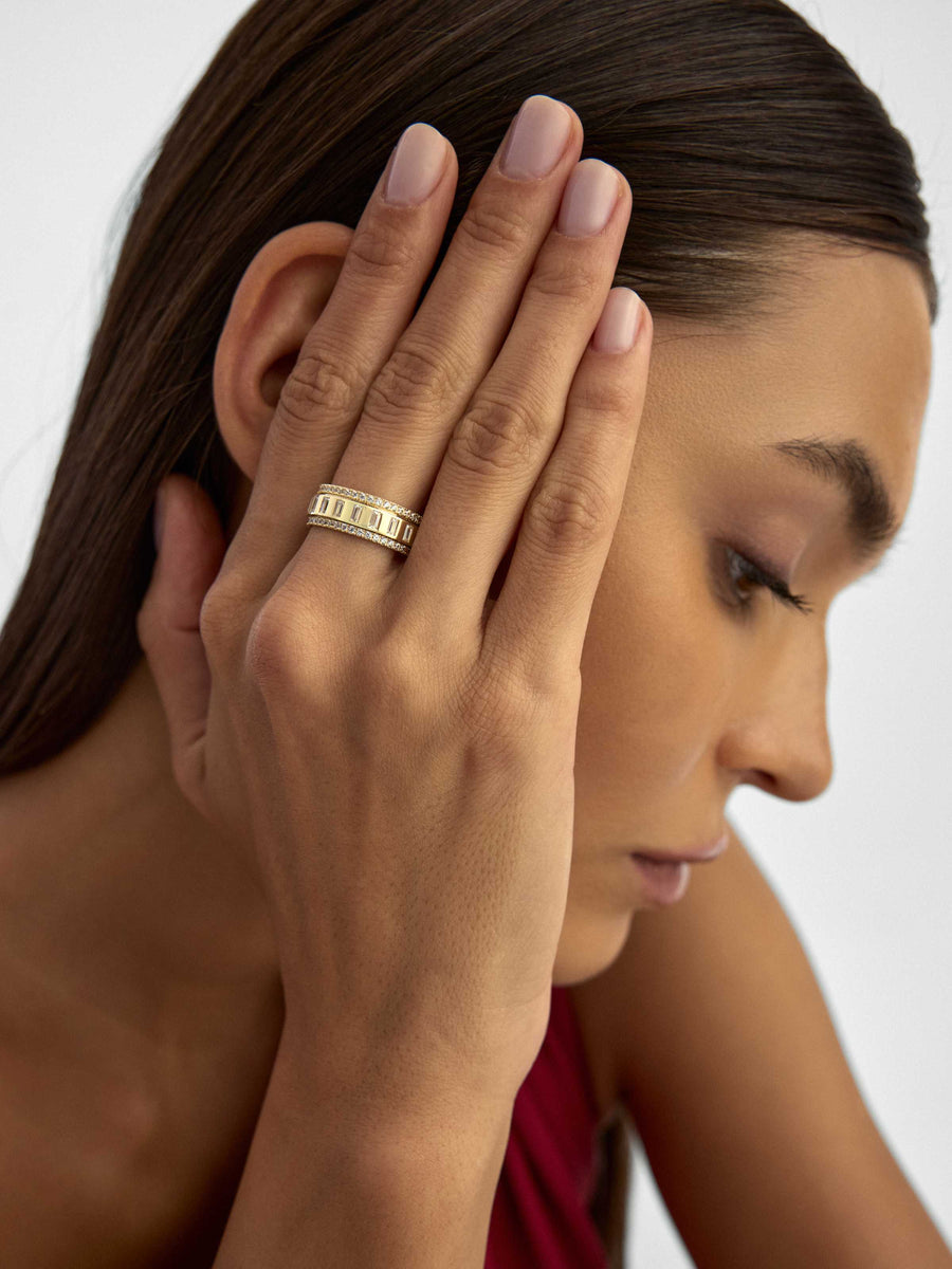 Baguette & Stone-Set Ring in 14K Gold