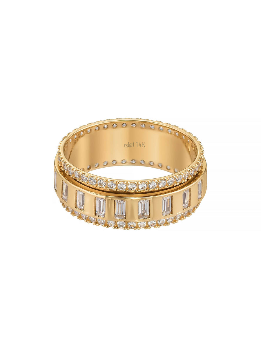 Baguette & Stone-Set Ring in 14K Gold