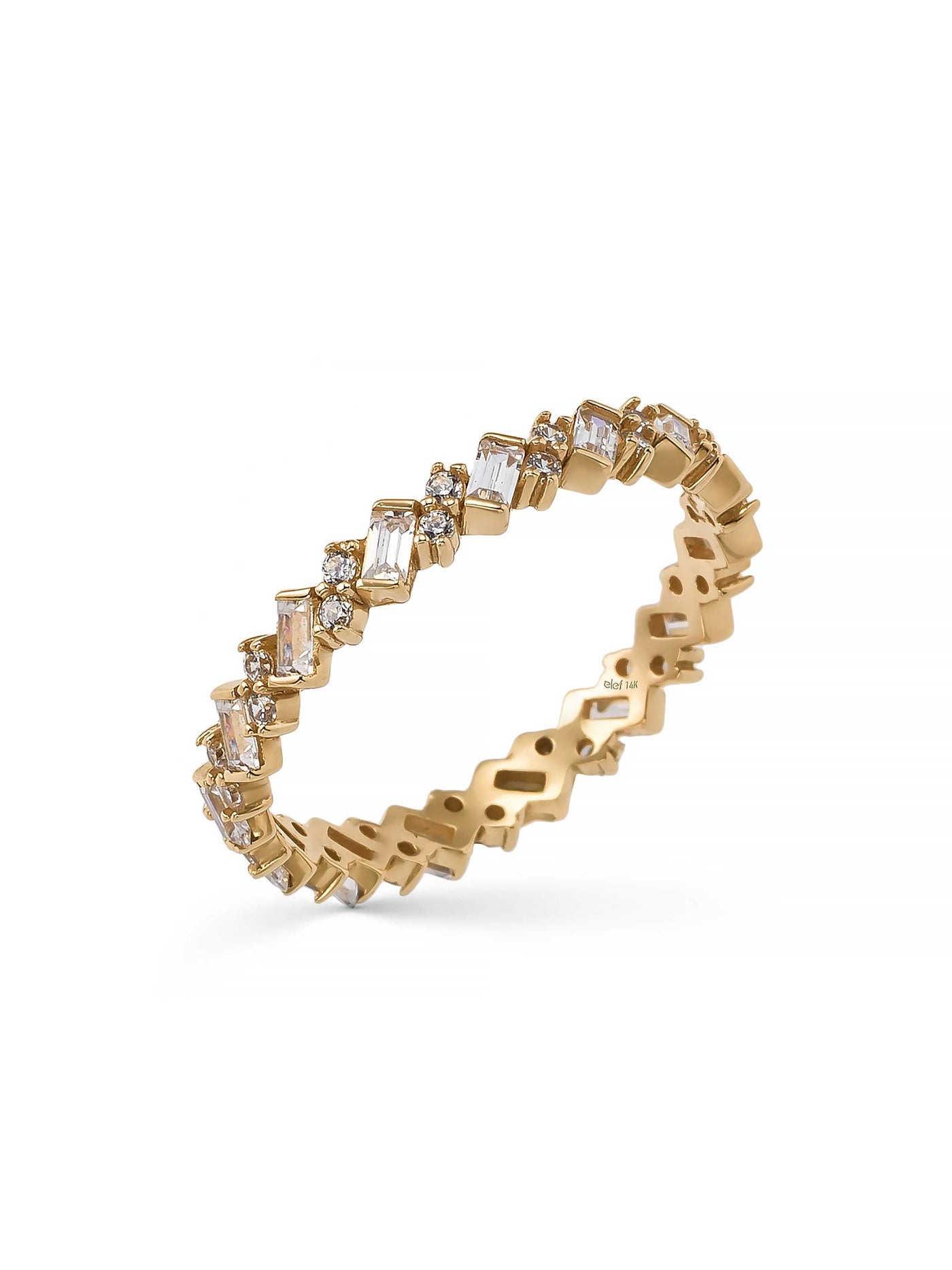 Baguette & Round-Cut Stone Geometric Ring in 14K Gold by Elef Jewelry