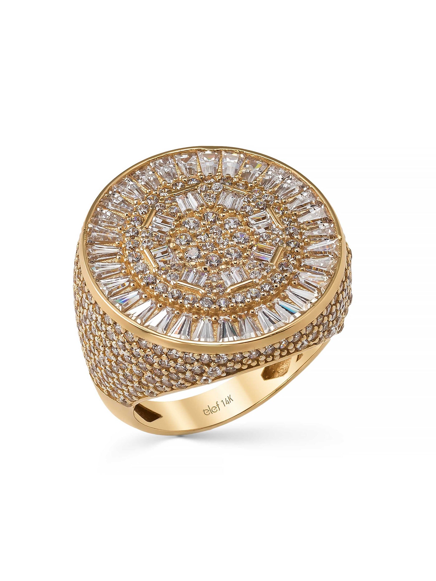Baguette & Round-Cut Stone Statement Ring in 14K Gold by Elef Jewelry