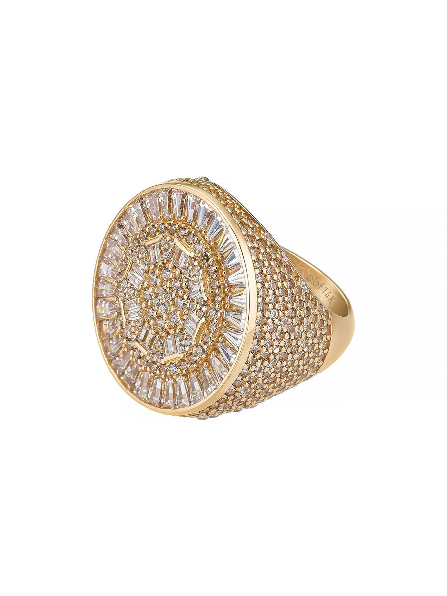 Baguette & Round-Cut Stone Statement Ring in 14K Gold