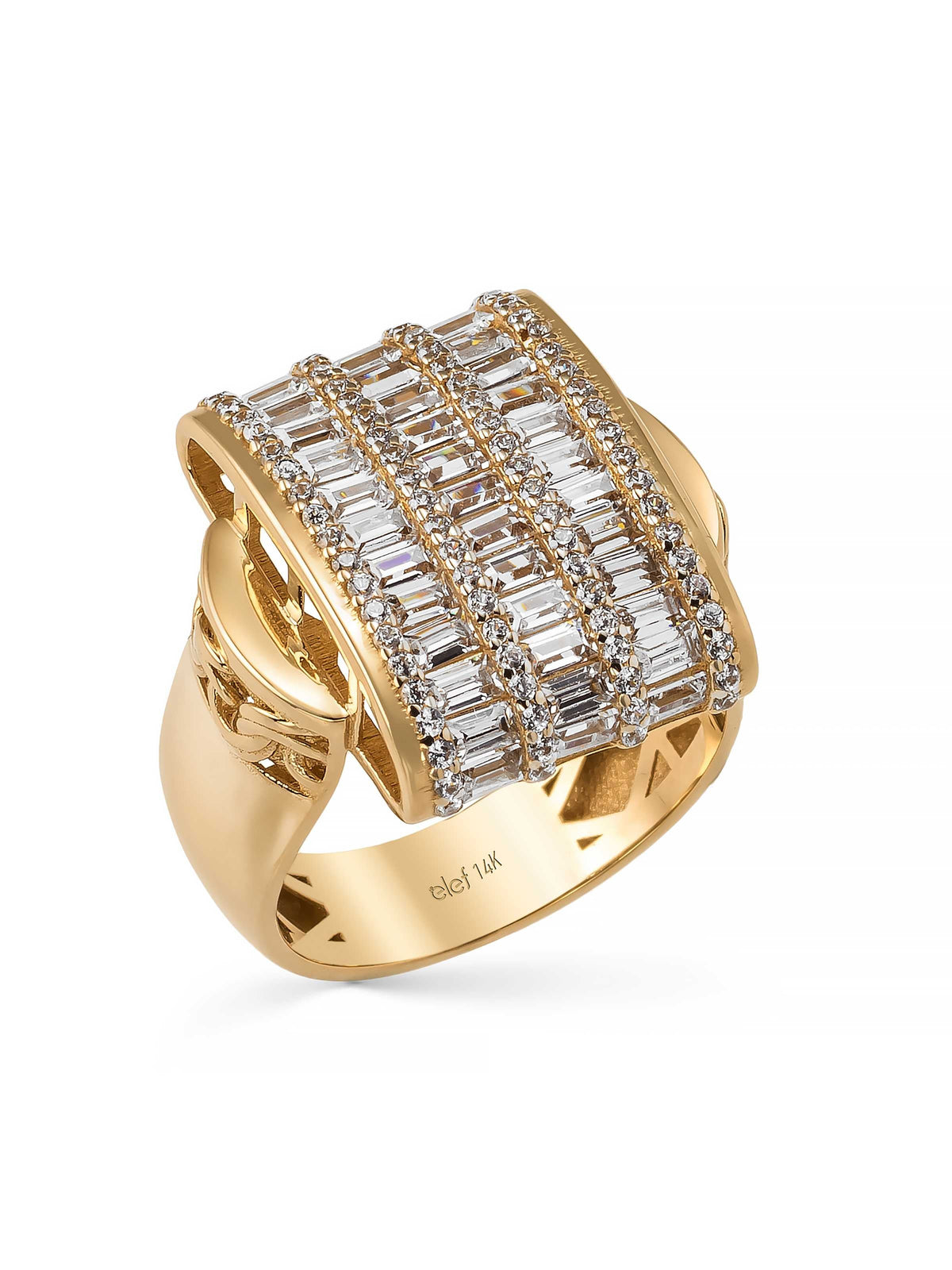Baguette & Round-Cut Stone Statement Ring in 14K Gold by Elef Jewelry