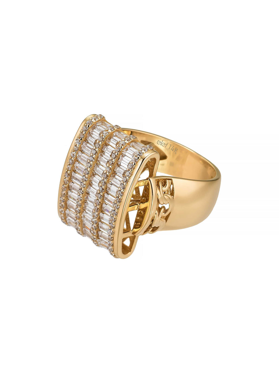 Baguette & Round-Cut Stone Statement Ring in 14K Gold