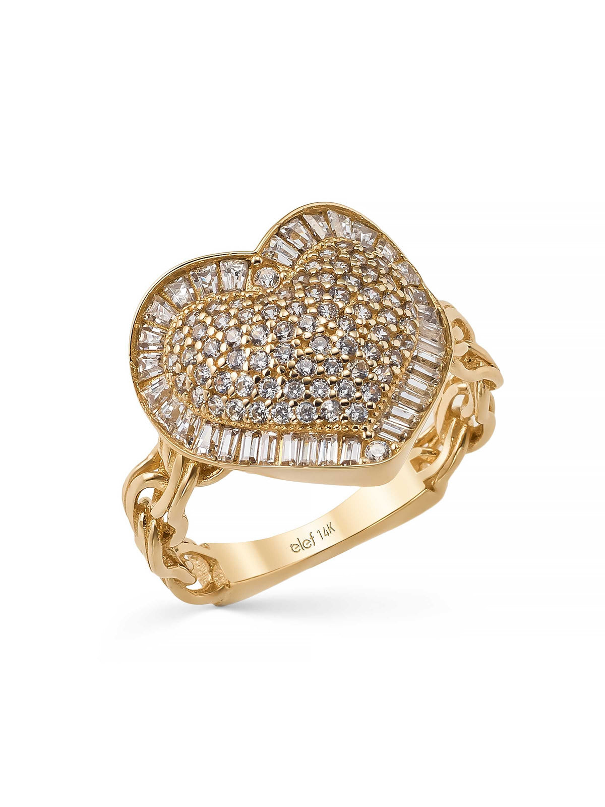 Baguette & Round-Cut Stone Heart-Shaped Ring in 14K Gold by Elef Jewelry