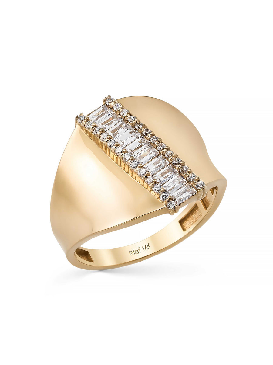 Baguette & Round-Cut Stone Ring in 14K Gold
