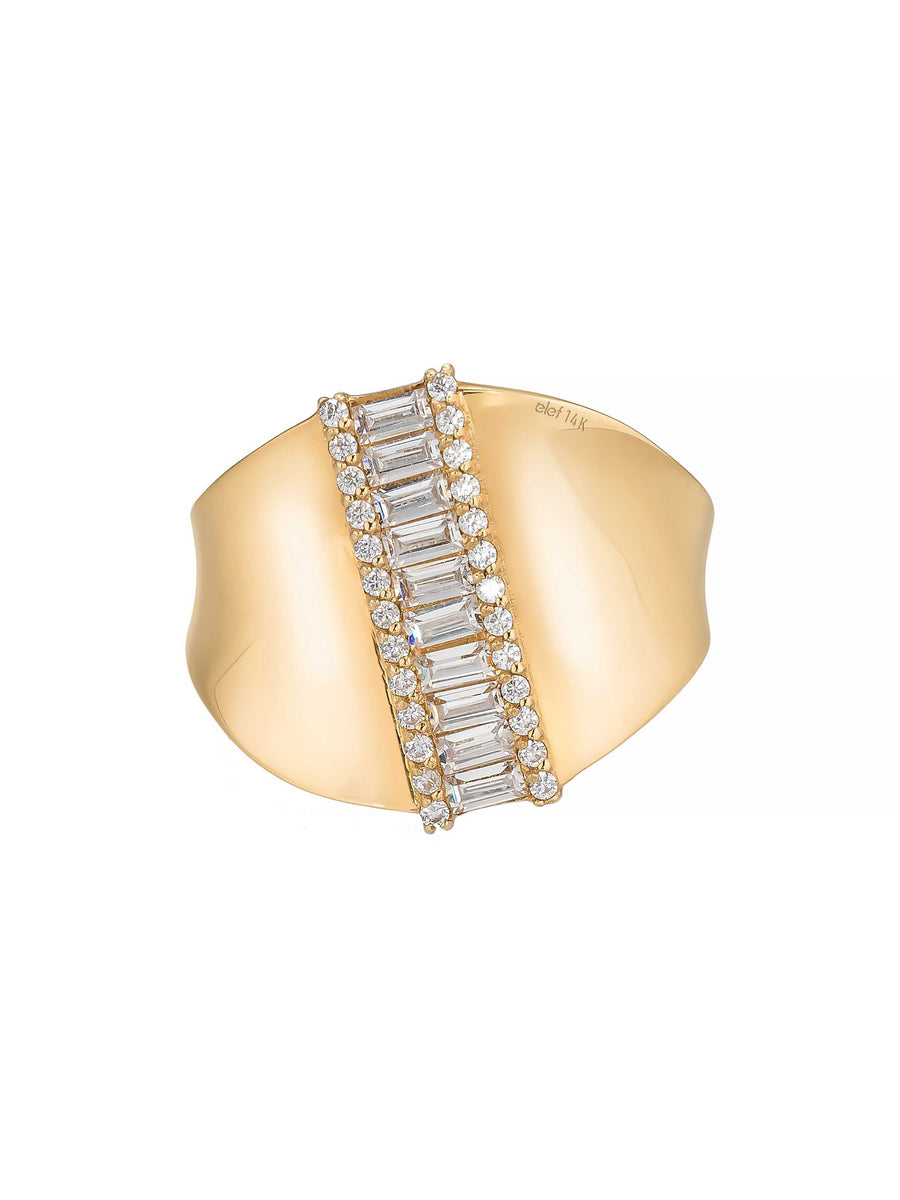 Baguette & Round-Cut Stone Ring in 14K Gold
