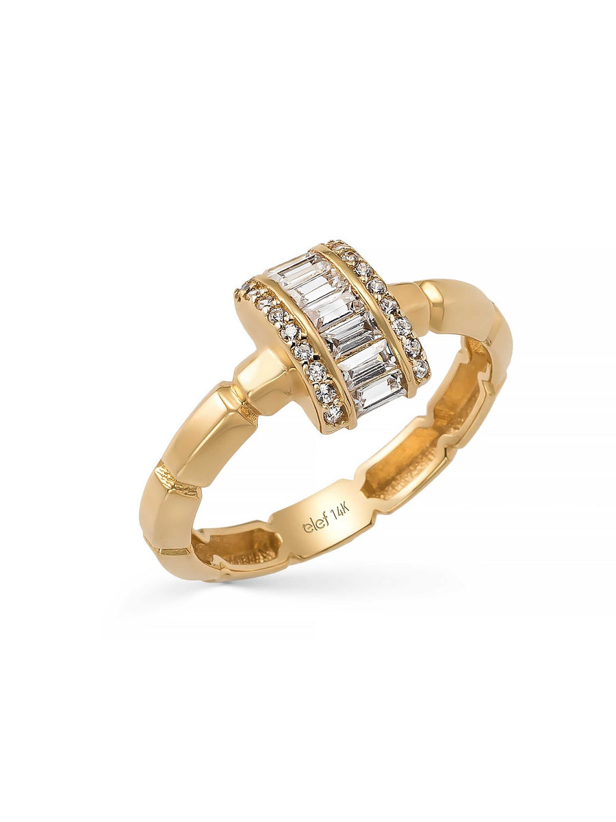 Baguette & Round-Cut Stone Ring in 14K Gold