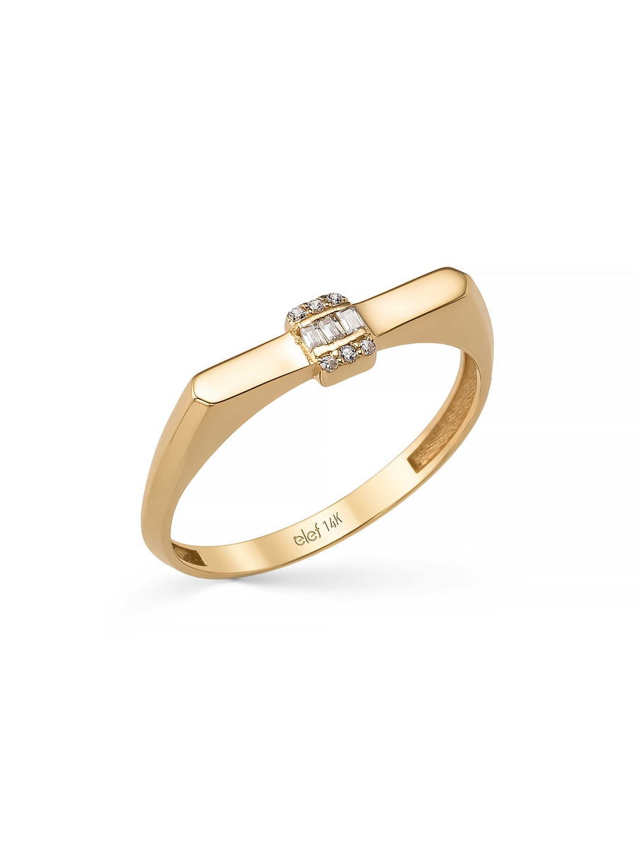 Baguette & Round-Cut Stone Ring in 14K Gold