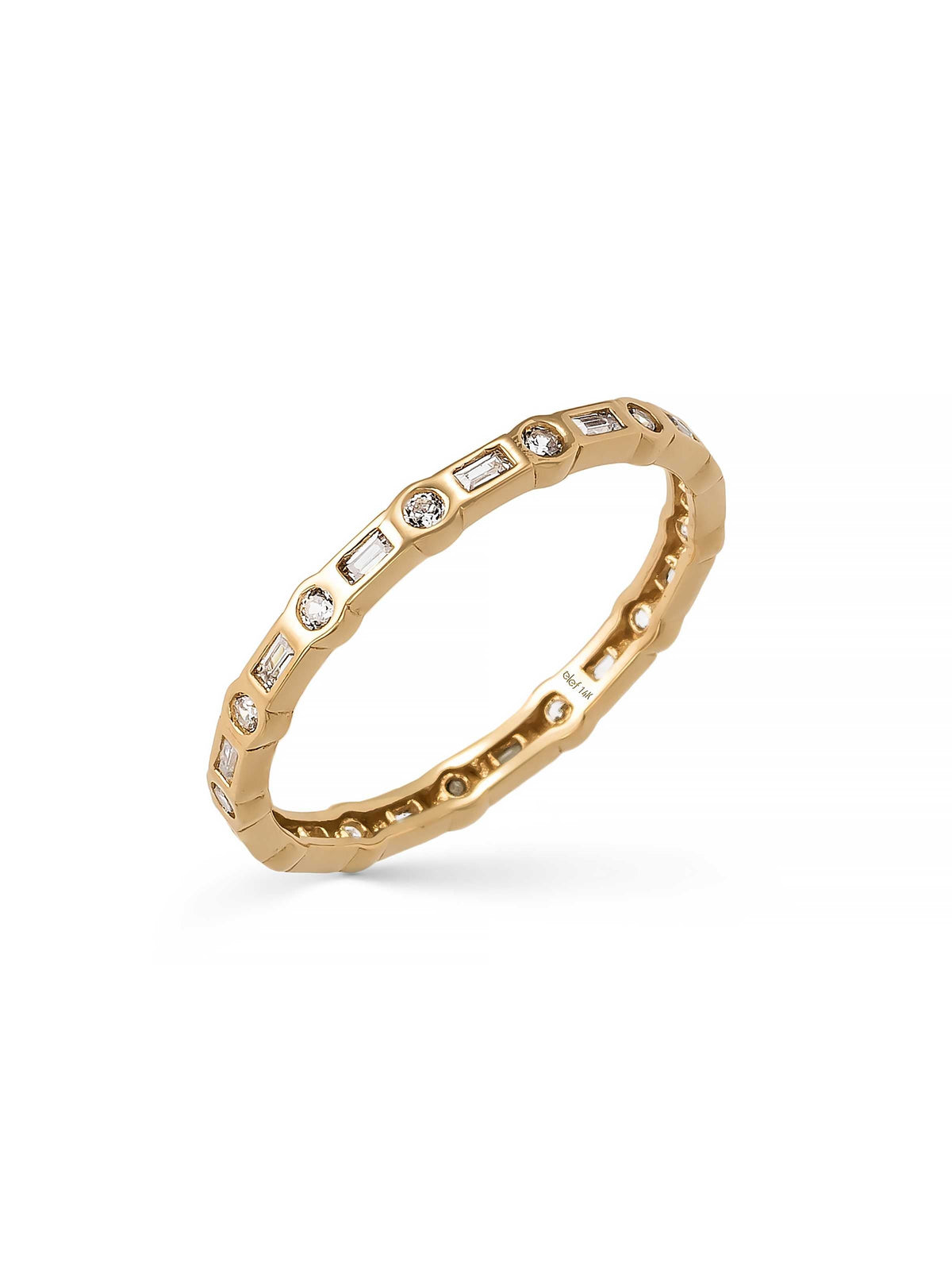 Baguette & Round-Cut Stone Ring in 14K Gold by Elef Jewelry