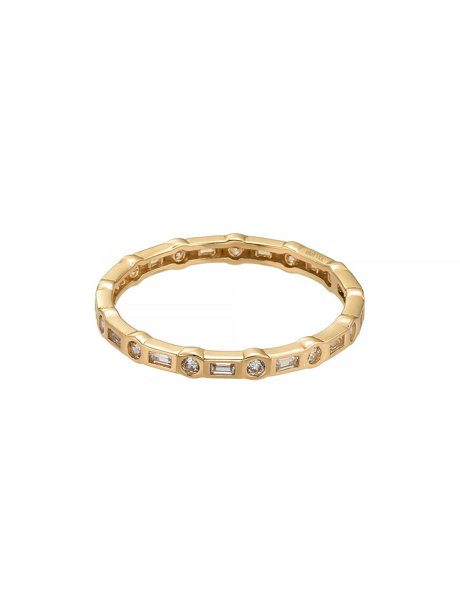 Baguette & Round-Cut Stone Ring in 14K Gold