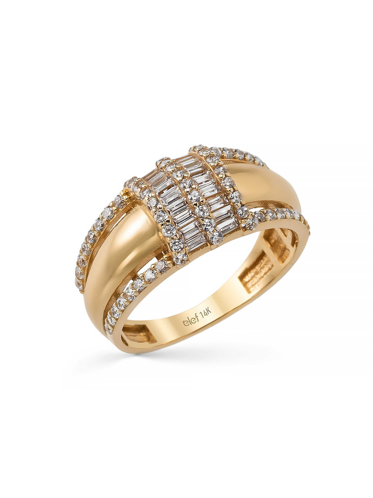 Baguette & Round-Cut Stone Ring in 14K Gold by Elef Jewelry