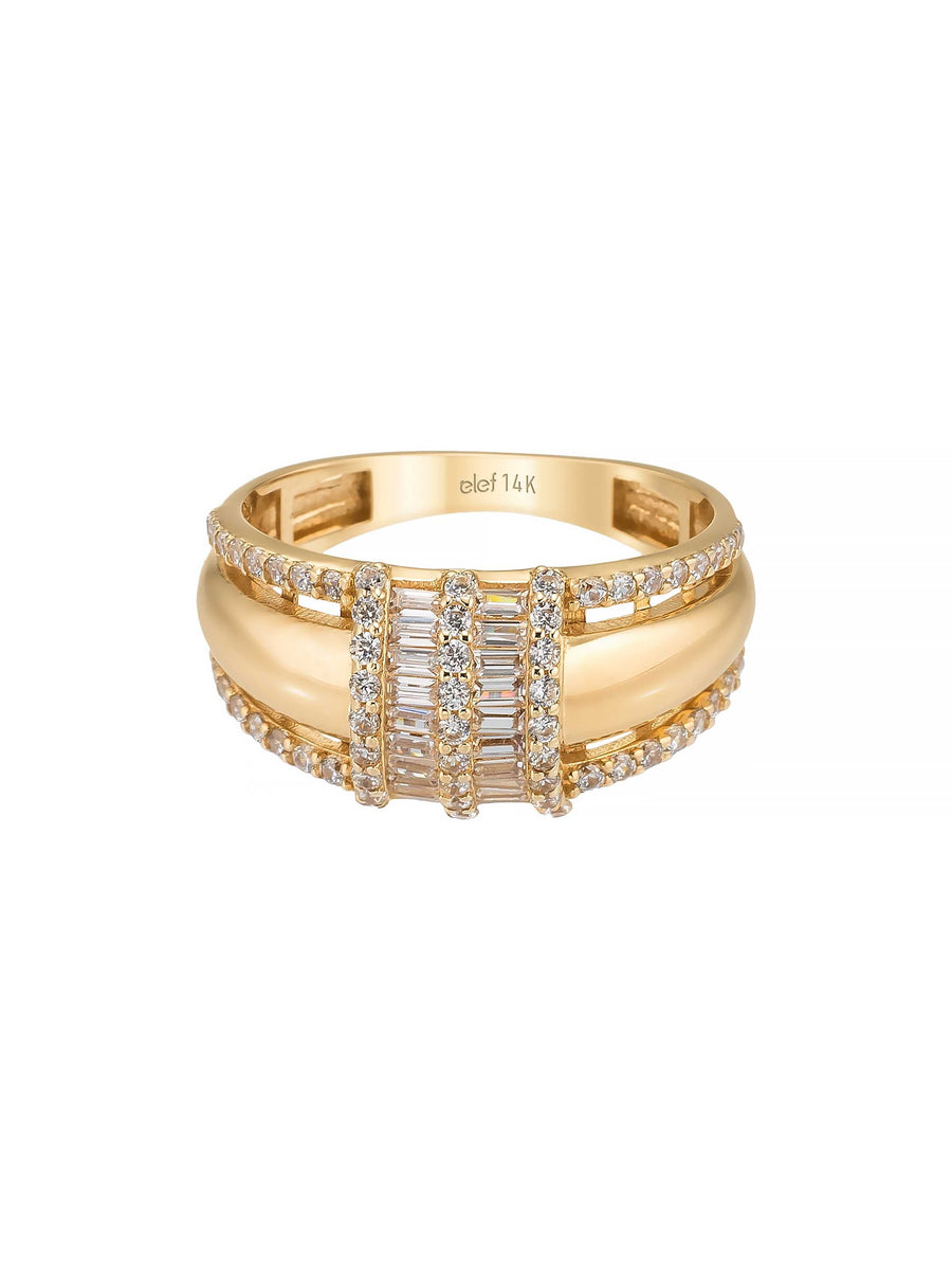 Baguette & Round-Cut Stone Ring in 14K Gold