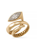 Baguette & Round-Cut Stone Modern Spiral Ring in 14K Gold by Elef Jewelry