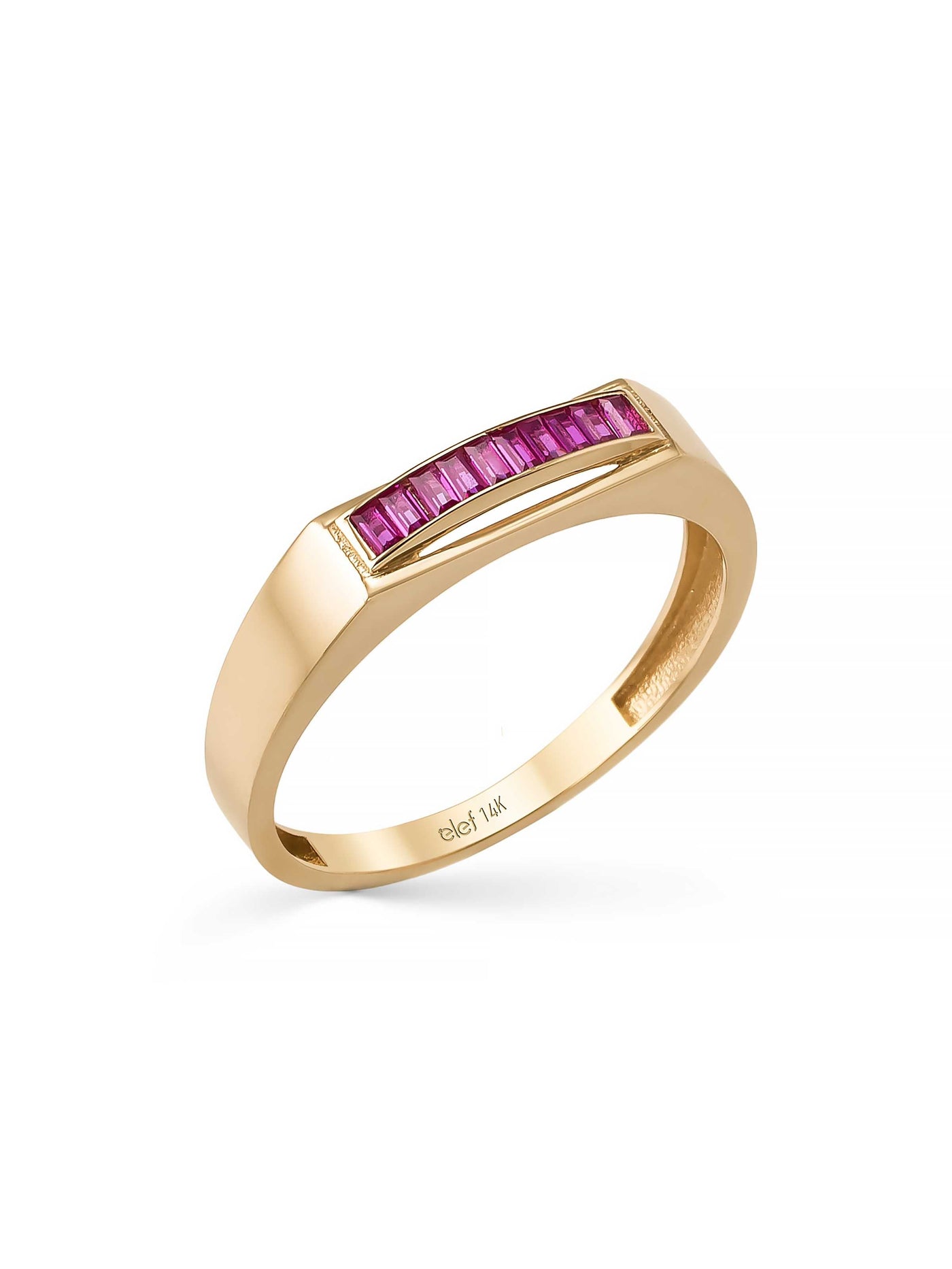 Baguette Ruby-Inspired Stone Ring in 14K Gold by Elef Jewelry