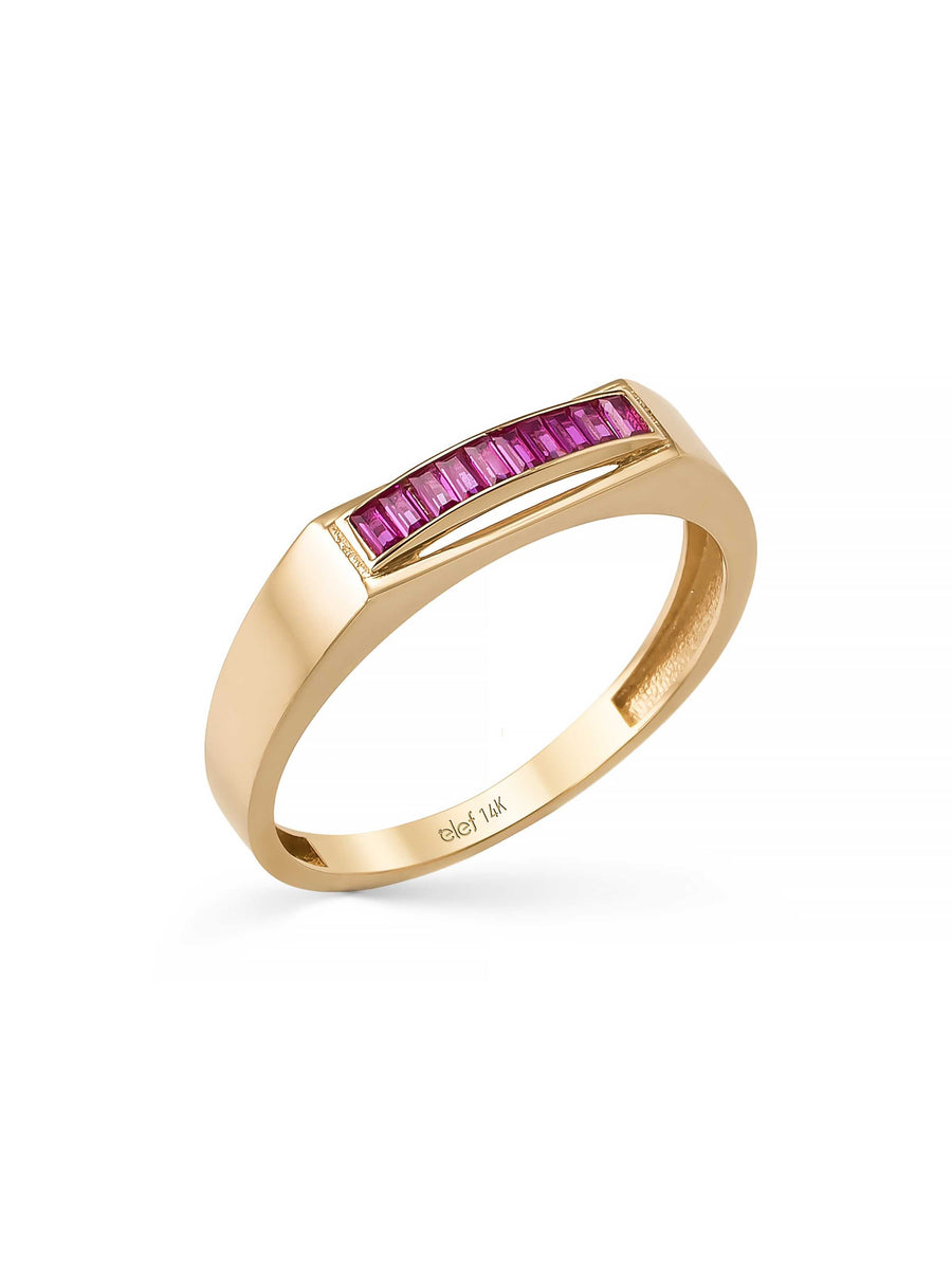 Baguette Ruby-Inspired Stone Ring in 14K Gold