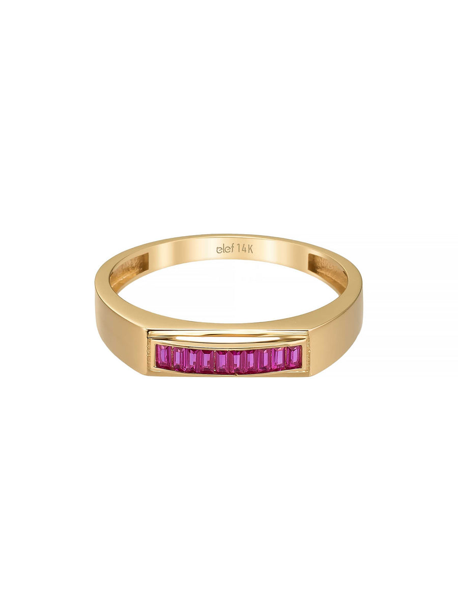 Baguette Ruby-Inspired Stone Ring in 14K Gold