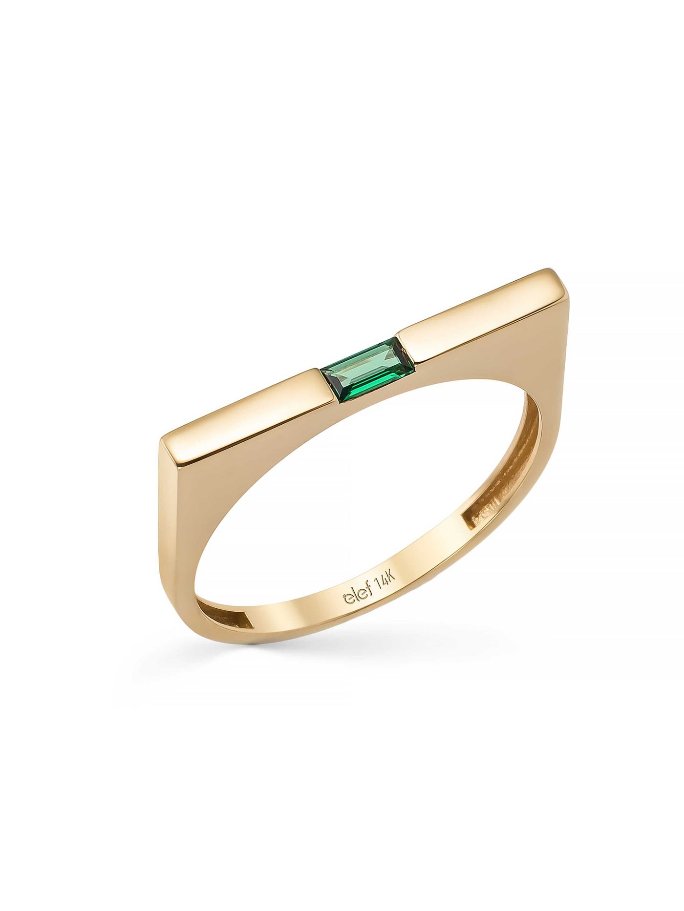 Baguette Green Stone Geometric Ring in 14K Gold by Elef Jewelry