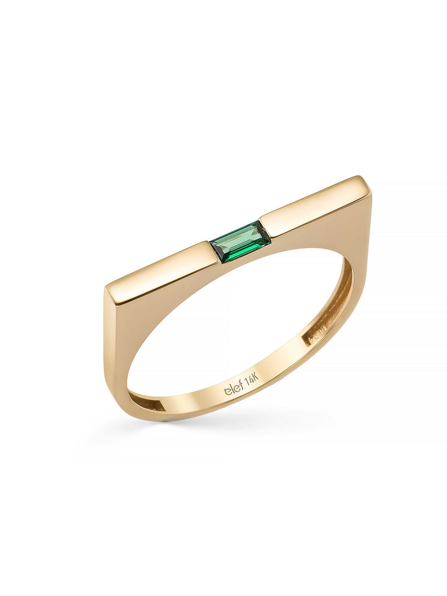 Baguette Green Stone Geometric Ring in 14K Gold