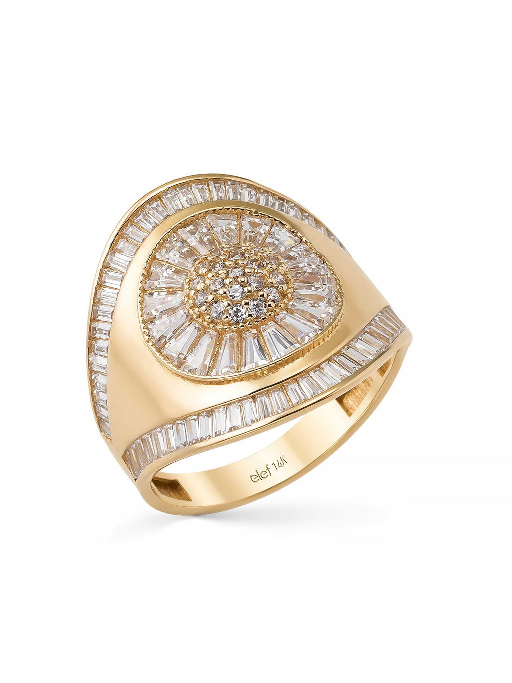 Baguette & Round-Cut Stone Statement Ring in 14K Gold by Elef Jewelry