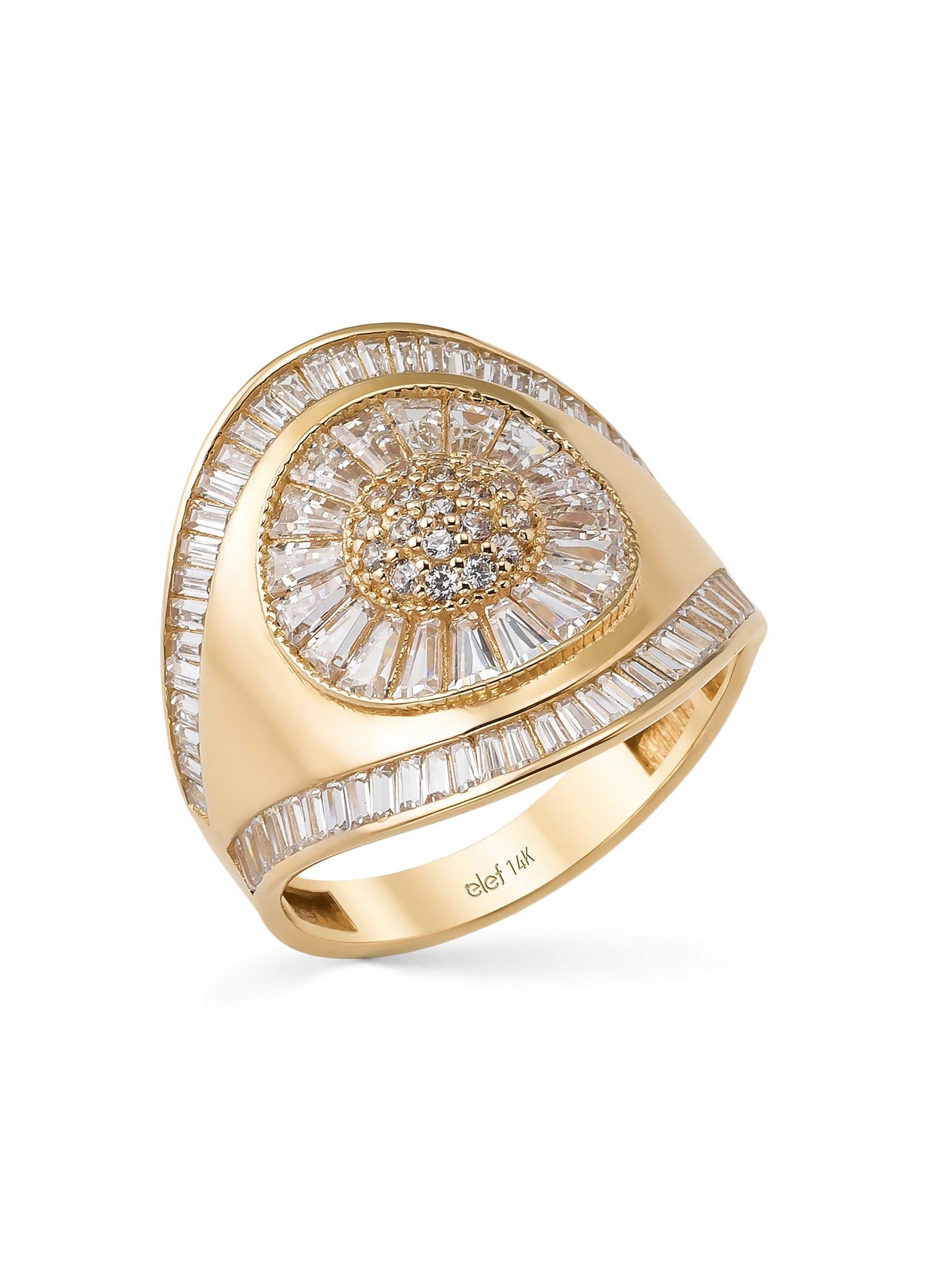 Baguette & Round-Cut Stone Statement Ring in 14K Gold by Elef Jewelry
