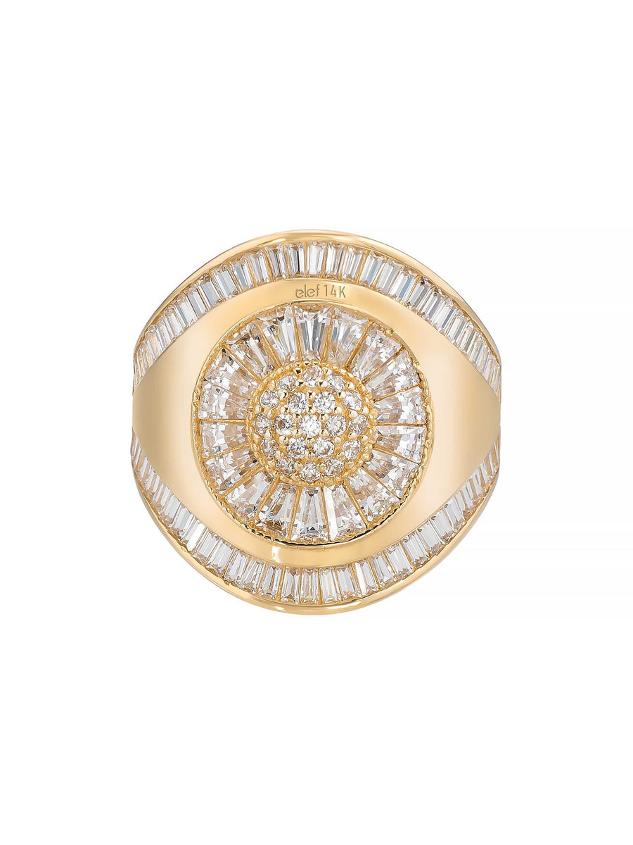 Baguette & Round-Cut Stone Statement Ring in 14K Gold