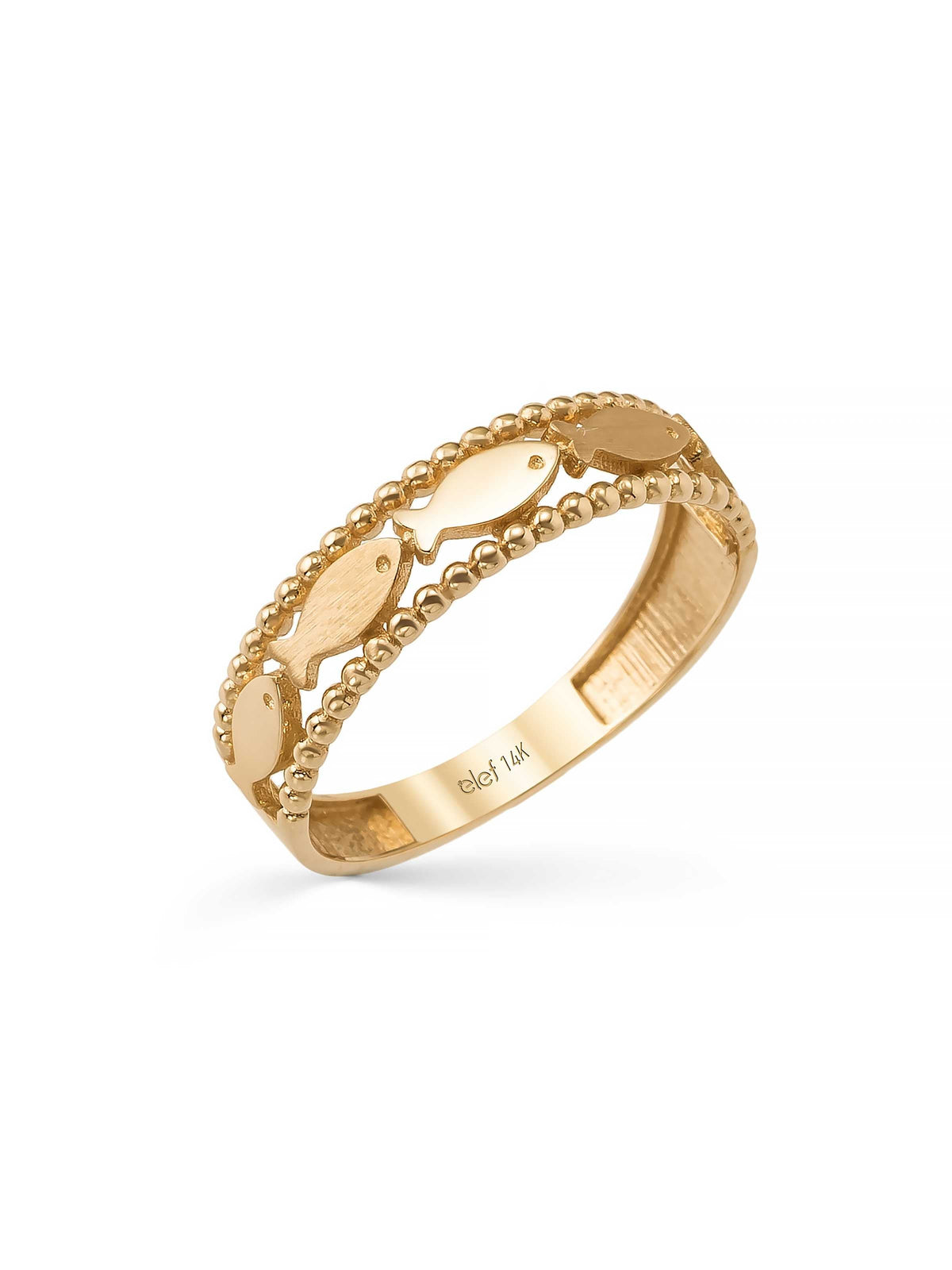 Fish Motif Row Ring in 14K Gold by Elef Jewelry